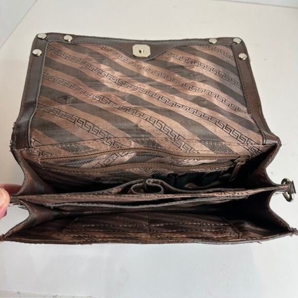 Marc Chantal Vintage Brown Vegan Leather Alligator Pattern Handbag - Picture 5 of 14